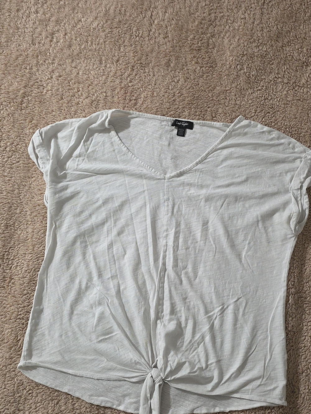 Lord & Taylor White V-Neck Short Sleeve Tie-Front Tee
